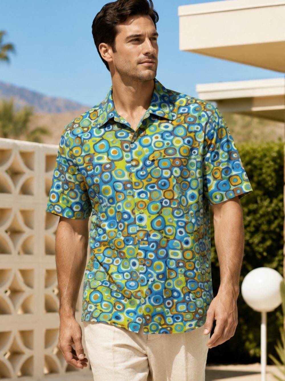 Dragonfly Large Blue Psychedelic Geometric Festival Button Up Shirt